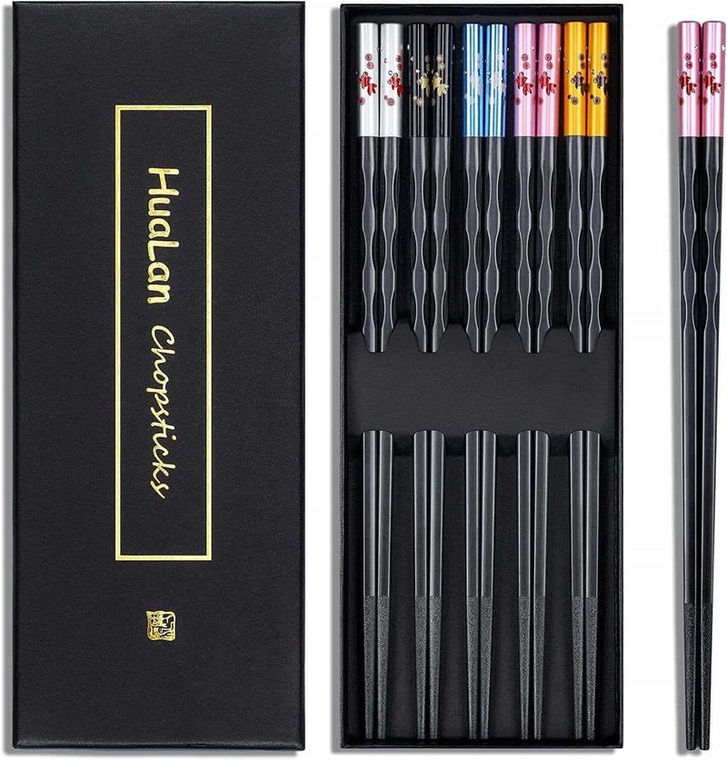HuaLan Fiberglass Chopsticks Series - Japanese Non-Slip Chopstick  Reusable Chop Sticks Dishwasher Safe  5 Pairs  Gift Set  9.9 Inches Golden Fish - Image 1